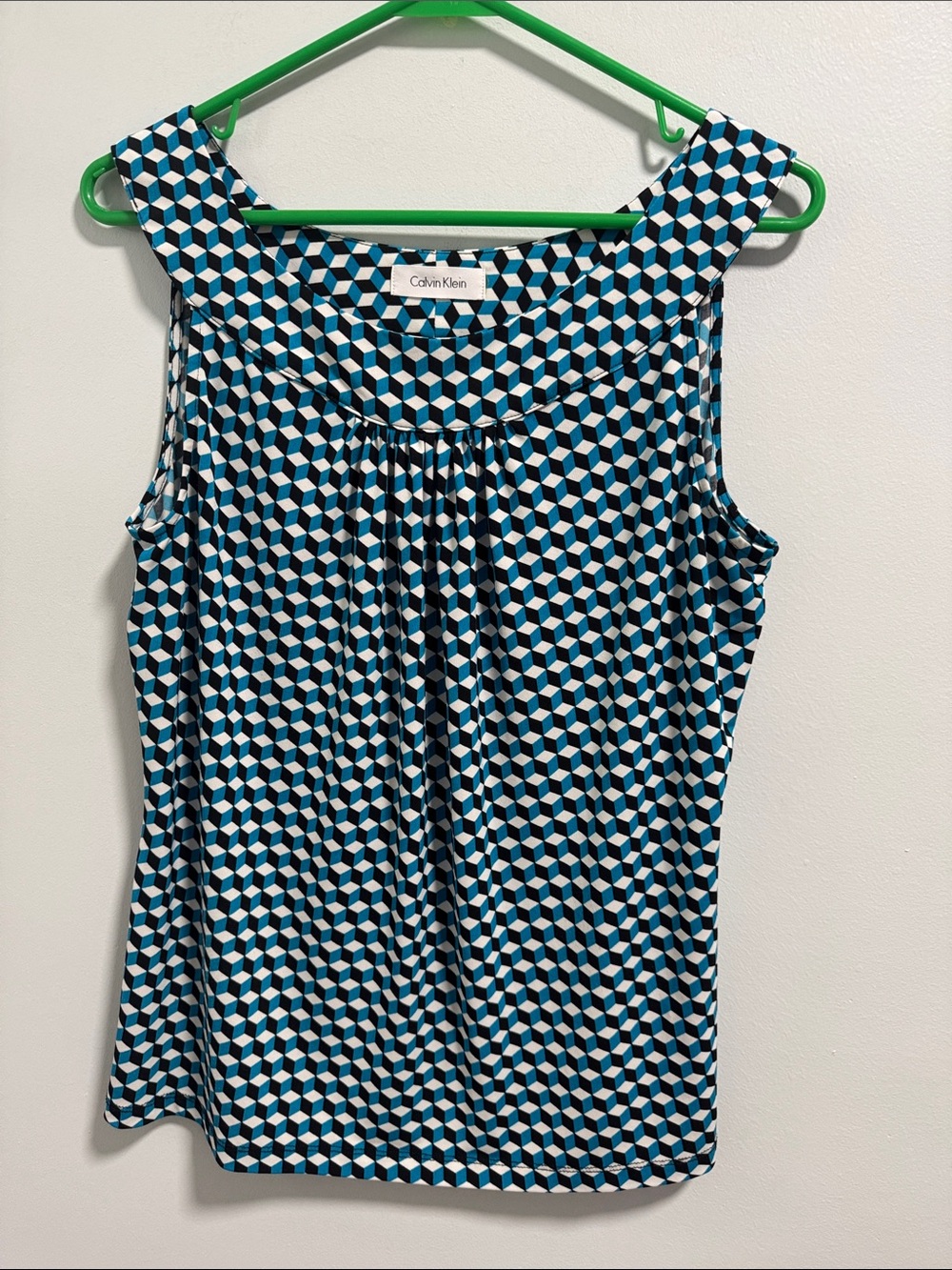 Calvin Klein Geometric Sleeveless Camisole in Blue, Black & White